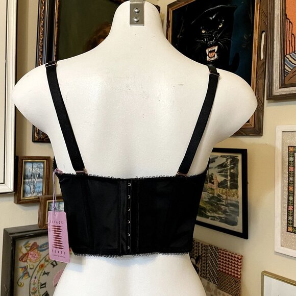 NWT Savage x Fenty Black Floral Glow Bustier with Adjustable Straps Size M - Picture 3 of 11